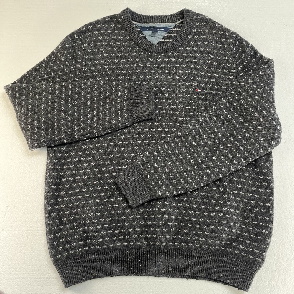 Tommy Hilfiger Wool Blend‎ Sweater Mens XL Gray Crewneck Pullover Fisherman